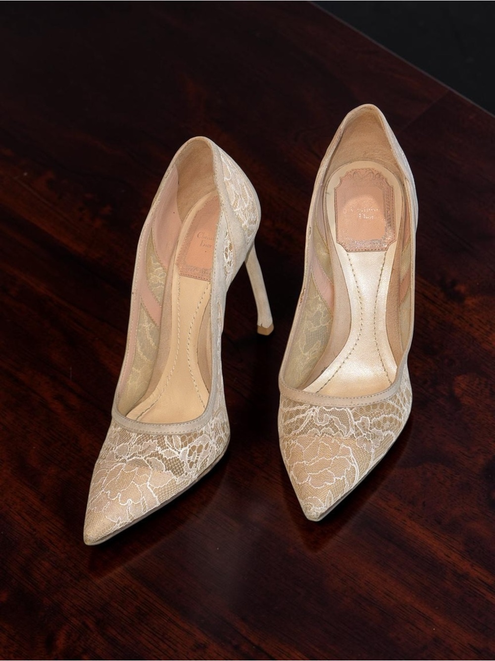 Dior Beige Lace And Suede Chantilly Pointed Toe size 35.5